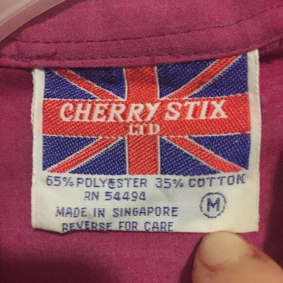 Cherry Stix Vintage Button Up Long Sleeve Shirt Men’s Pink Pockets Shoulder Tabs - Picture 4 of 5